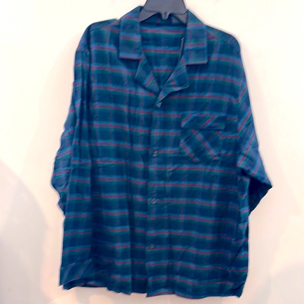 ROUNDTREE & YORKE Size XL Men's Blue Plaid 100% Cotton Pajama Shirt Top